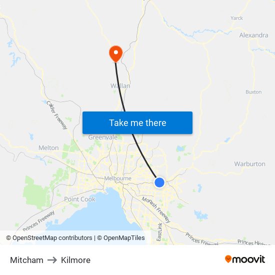 Mitcham to Kilmore map