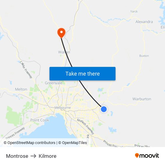 Montrose to Kilmore map