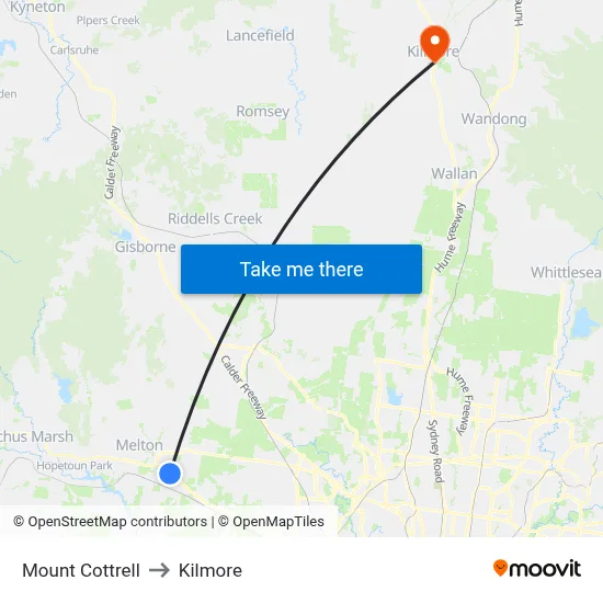 Mount Cottrell to Kilmore map