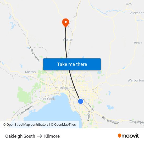 Oakleigh South to Kilmore map