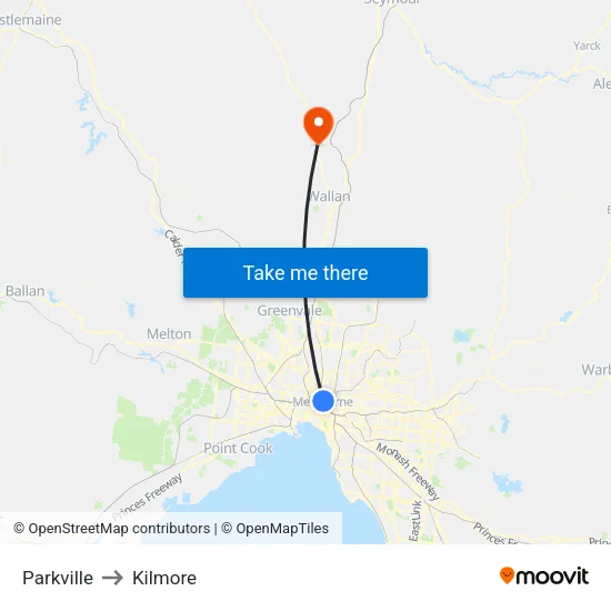 Parkville to Kilmore map