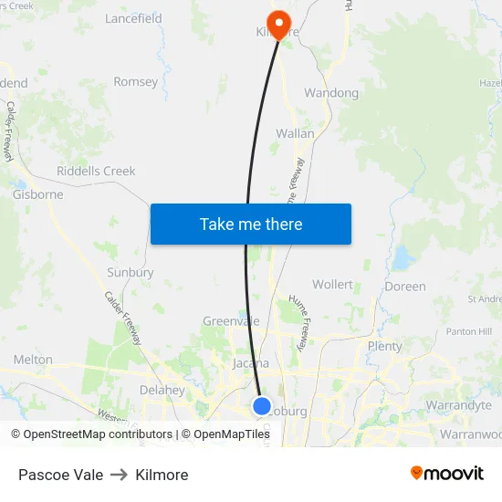 Pascoe Vale to Kilmore map