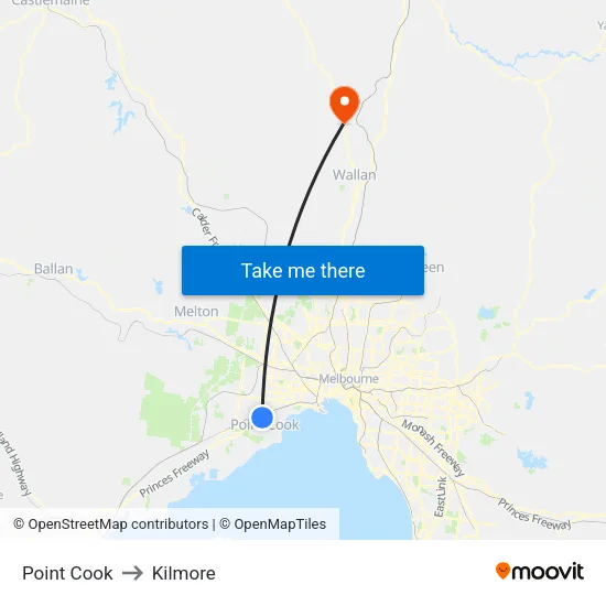 Point Cook to Kilmore map