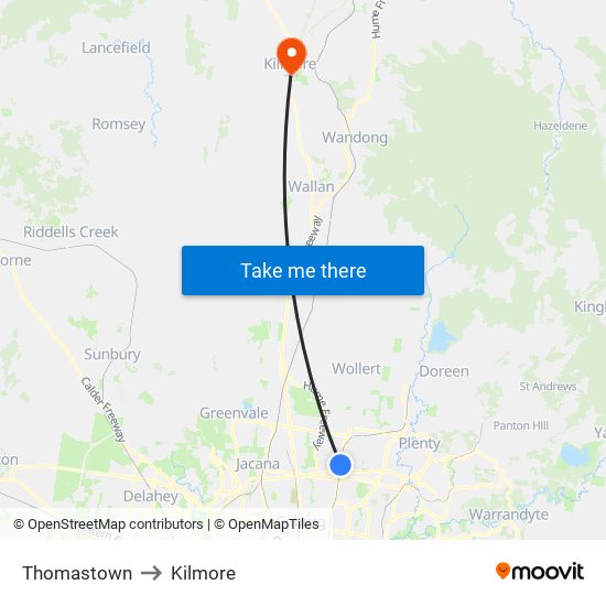 Thomastown to Kilmore map