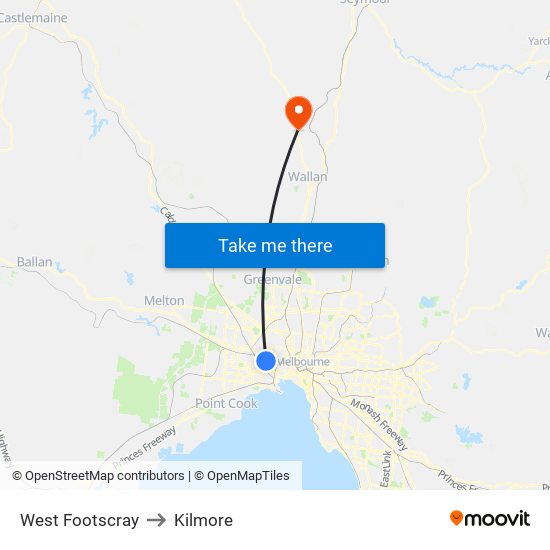 West Footscray to Kilmore map