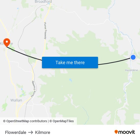 Flowerdale to Kilmore map