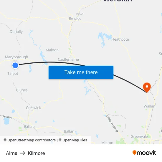 Alma to Kilmore map