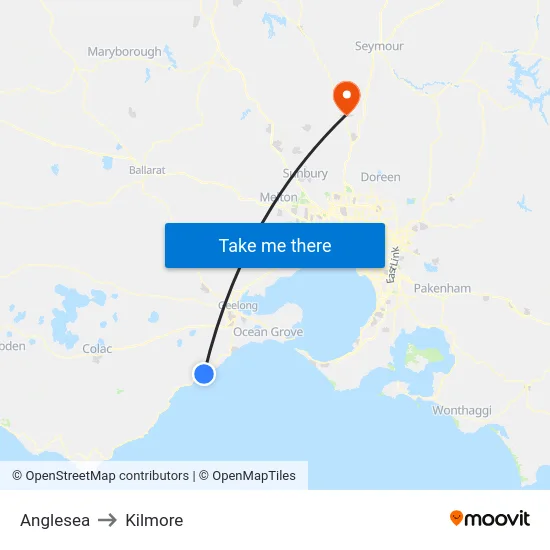 Anglesea to Kilmore map