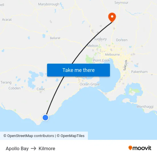 Apollo Bay to Kilmore map
