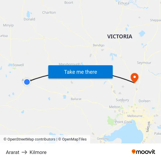 Ararat to Kilmore map
