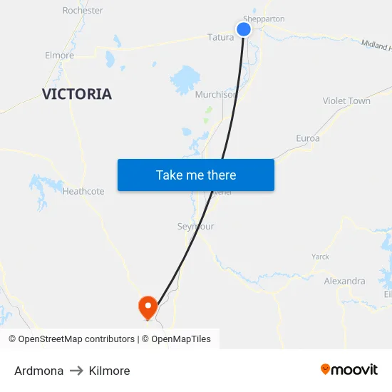 Ardmona to Kilmore map