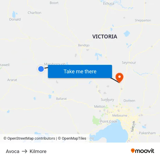Avoca to Kilmore map