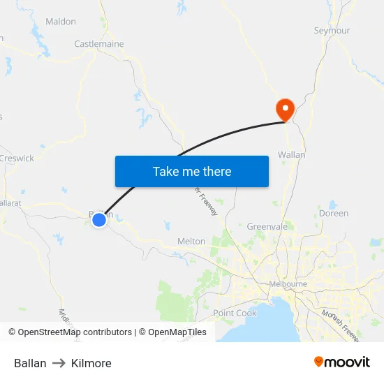 Ballan to Kilmore map