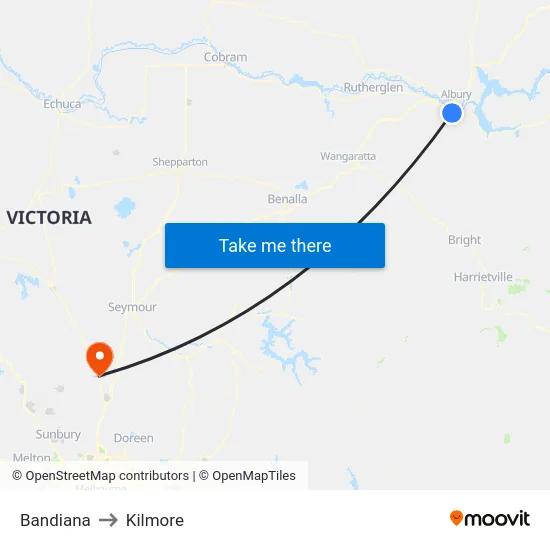 Bandiana to Kilmore map