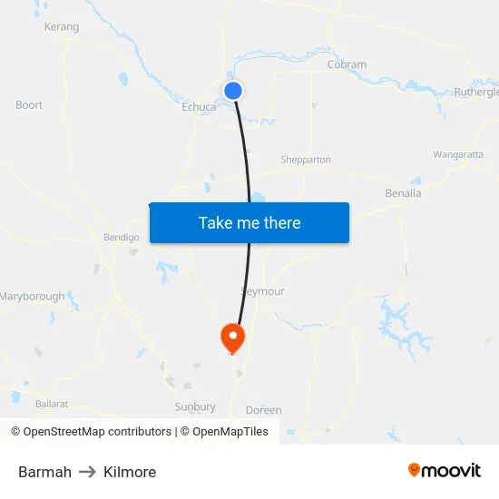 Barmah to Kilmore map