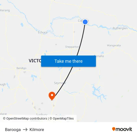 Barooga to Kilmore map