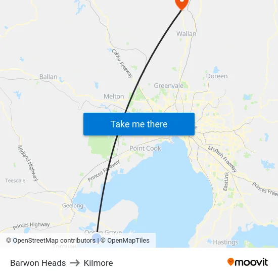 Barwon Heads to Kilmore map