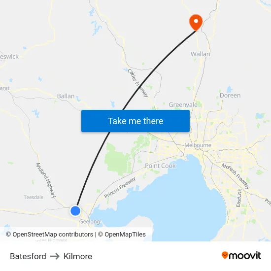 Batesford to Kilmore map