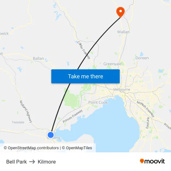 Bell Park to Kilmore map