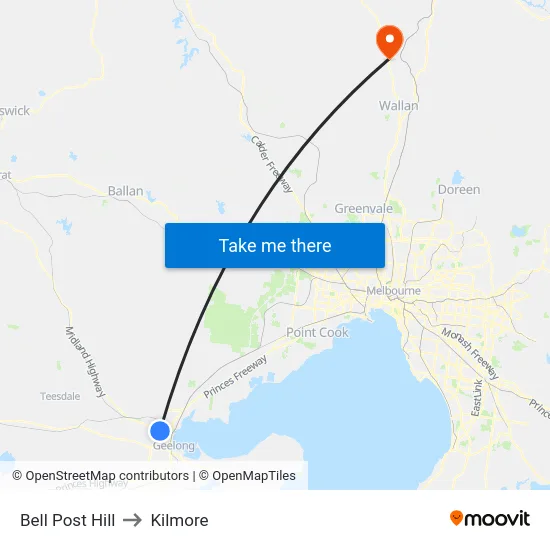 Bell Post Hill to Kilmore map