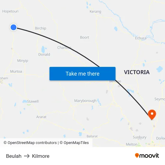 Beulah to Kilmore map