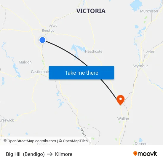 Big Hill (Bendigo) to Kilmore map