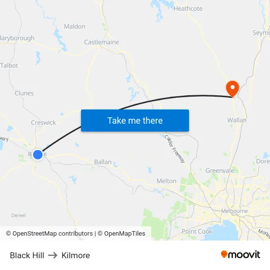 Black Hill to Kilmore map