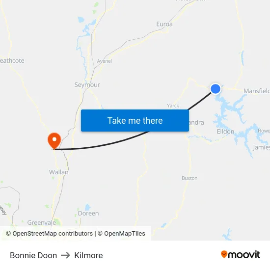 Bonnie Doon to Kilmore map