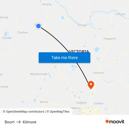Boort to Kilmore map