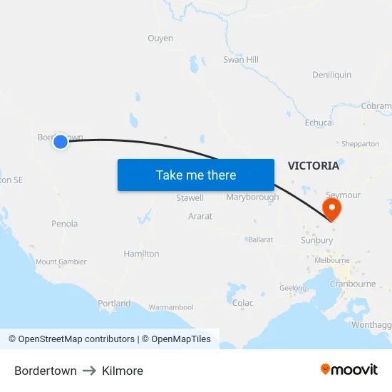 Bordertown to Kilmore map