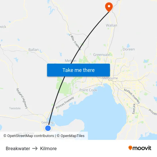 Breakwater to Kilmore map