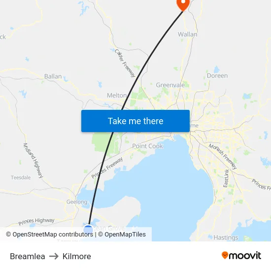Breamlea to Kilmore map