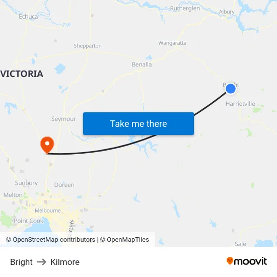 Bright to Kilmore map