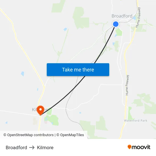 Broadford to Kilmore map