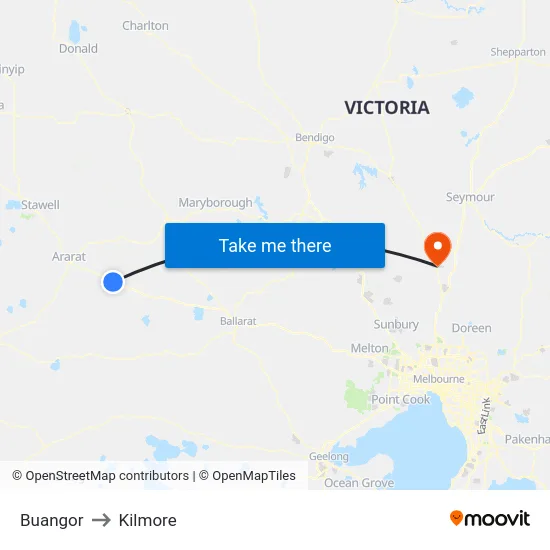 Buangor to Kilmore map