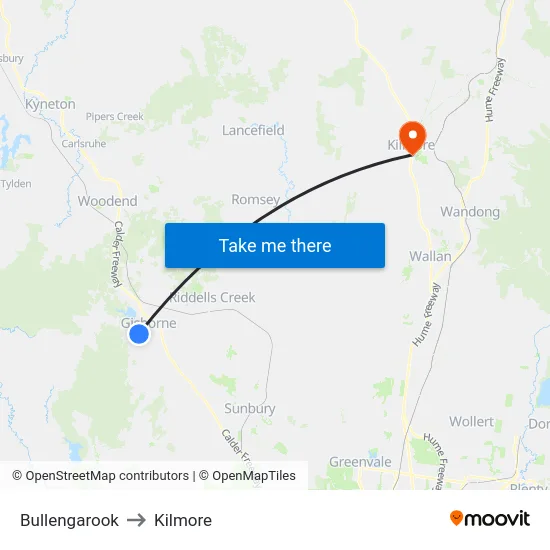 Bullengarook to Kilmore map