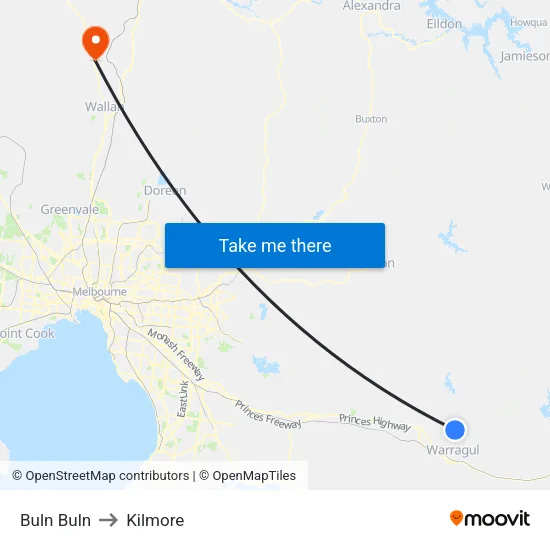 Buln Buln to Kilmore map