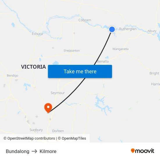 Bundalong to Kilmore map