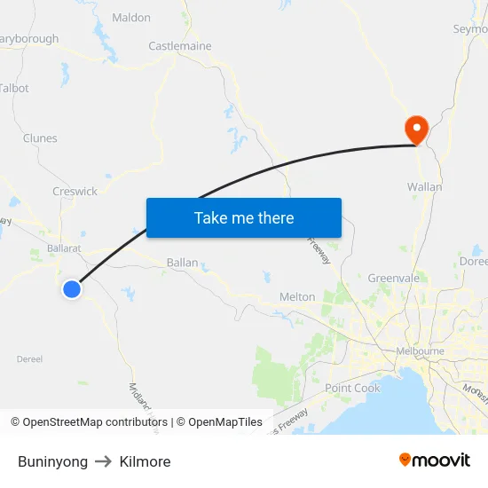 Buninyong to Kilmore map