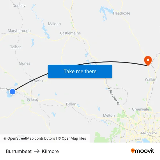 Burrumbeet to Kilmore map