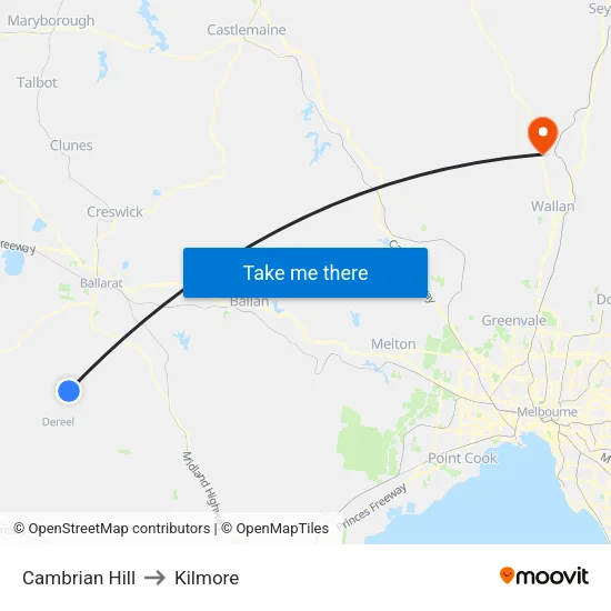 Cambrian Hill to Kilmore map