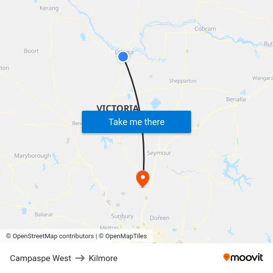 Campaspe West to Kilmore map