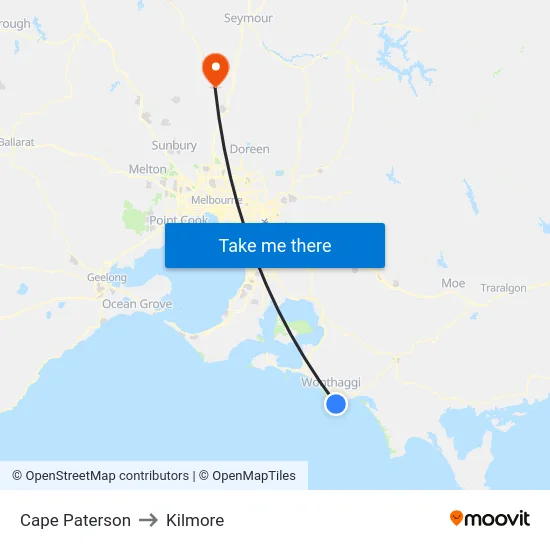 Cape Paterson to Kilmore map