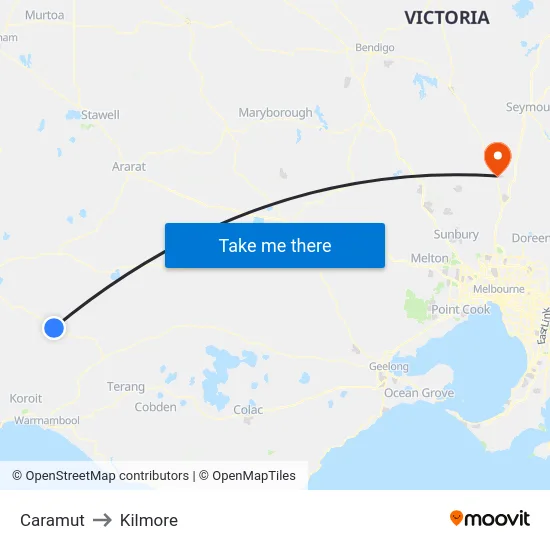 Caramut to Kilmore map