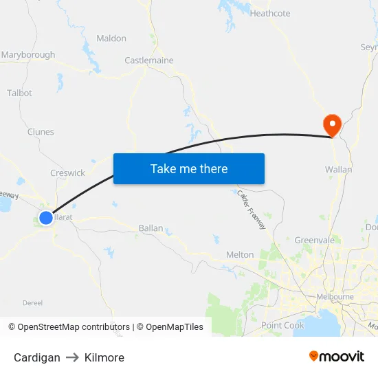 Cardigan to Kilmore map