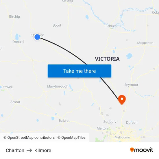 Charlton to Kilmore map