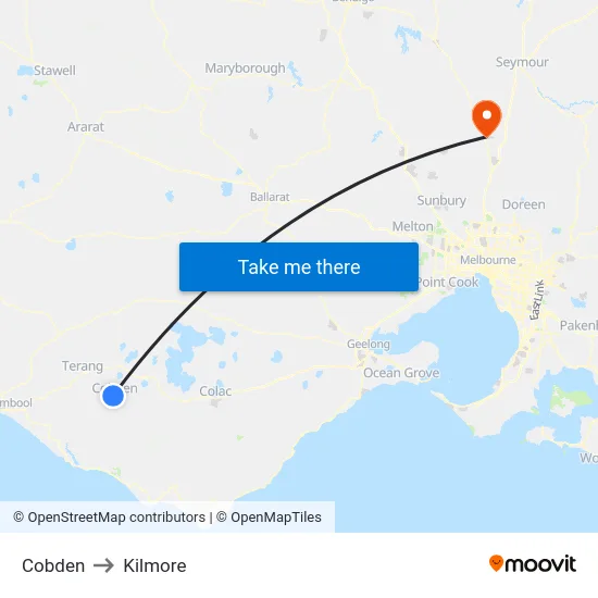 Cobden to Kilmore map