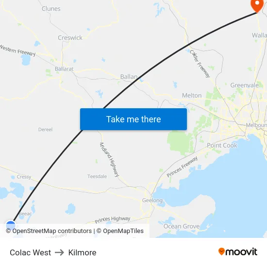 Colac West to Kilmore map