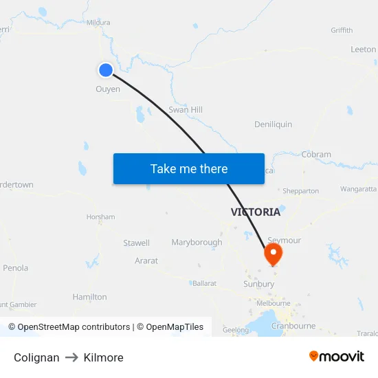 Colignan to Kilmore map