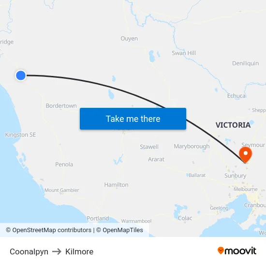Coonalpyn to Kilmore map